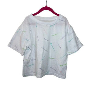 Champion Girls Cropped T Shirt Size Small Pastel Logo All Over Pattern Athletic